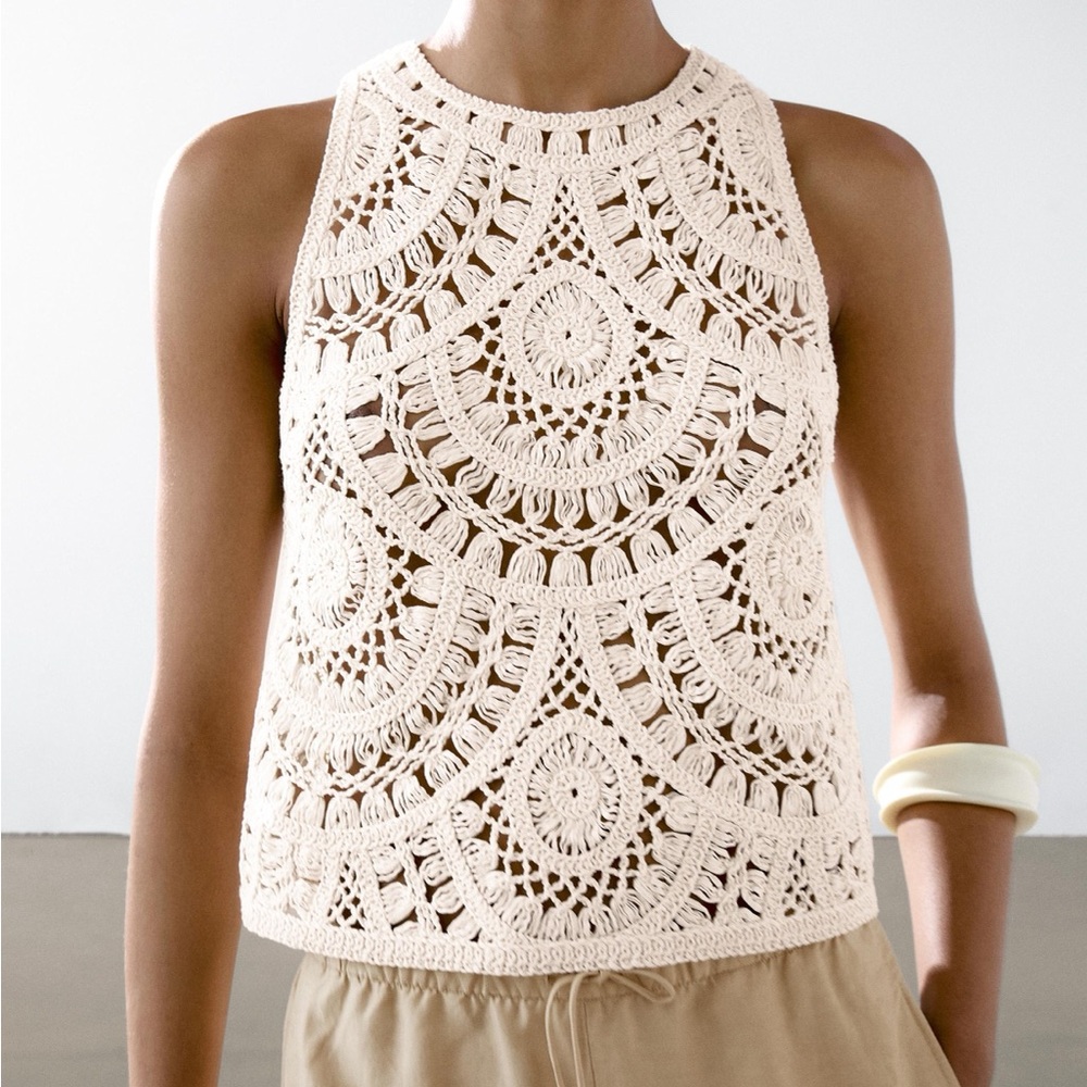 Massimo Dutti Cream Crochet Sleeveless Top NWT - Picture 4 of 10